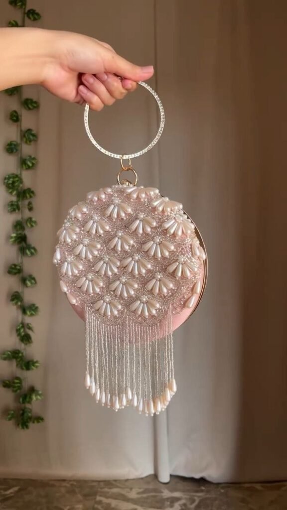 Pearl Embellished Circular Clutch Bag - Photo 1