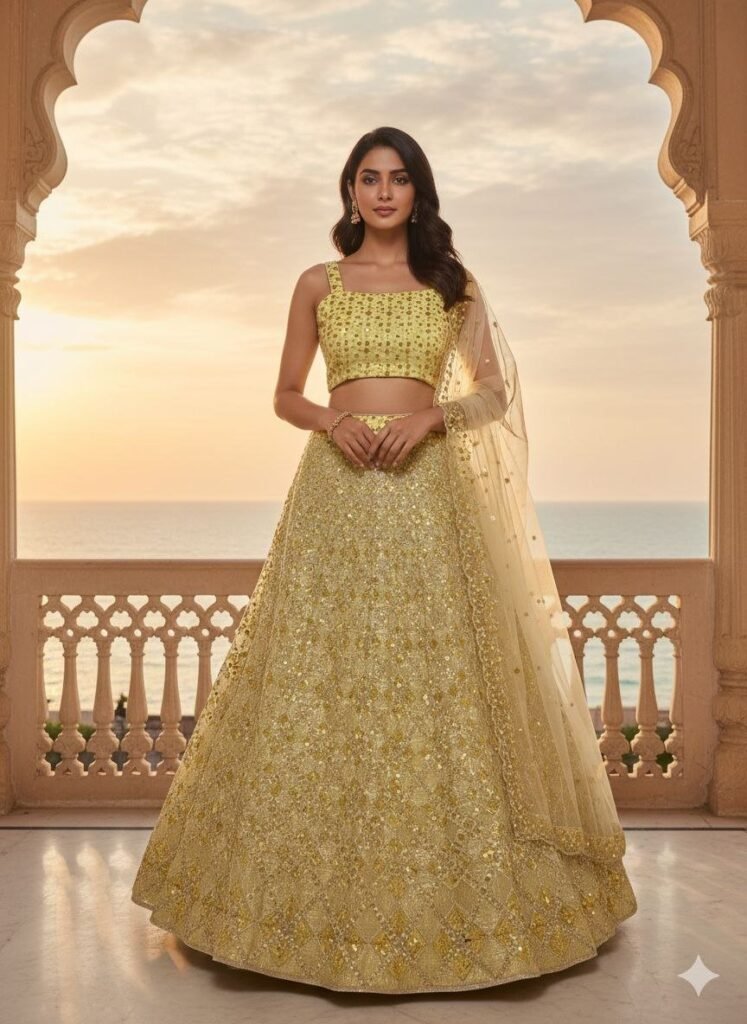 Sunshine Yellow Butterfly Net Embroidered Lehenga Choli Set - Photo 3