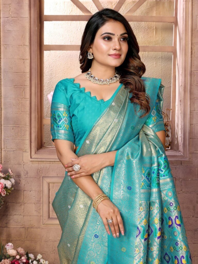 Teal Blue Color Banarsi Silk Saree - Photo 2