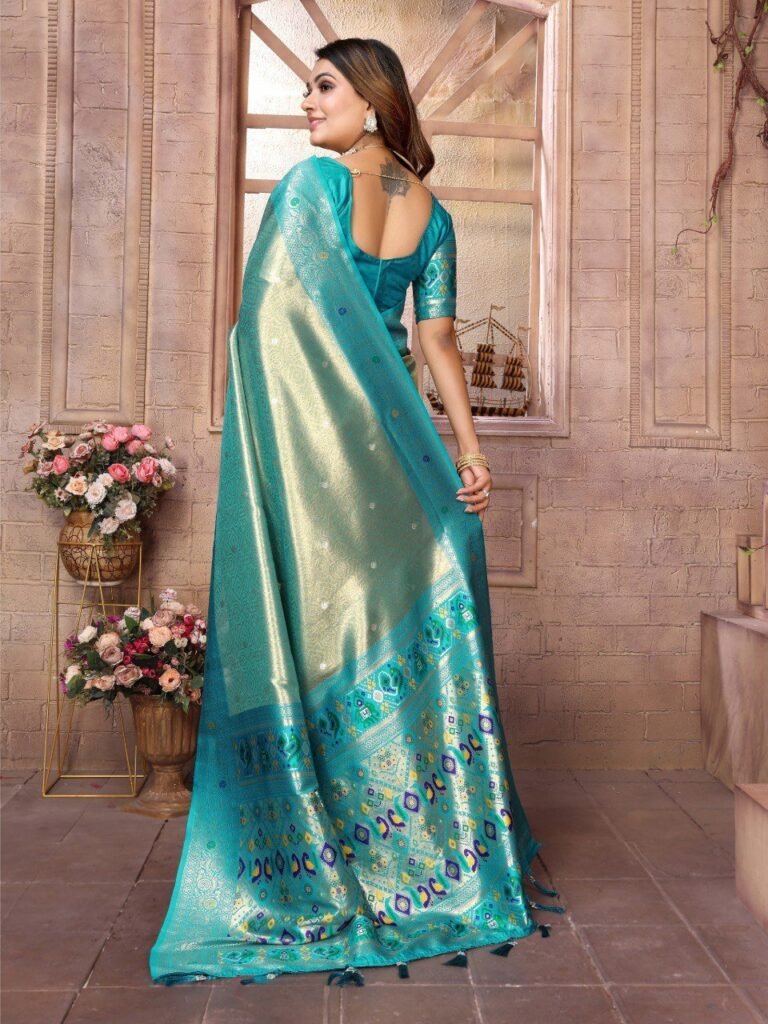 Teal Blue Color Banarsi Silk Saree - Photo 4