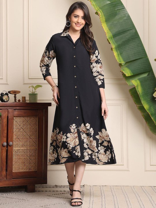 Floral Printed A-Line Midi Dress - Image 4