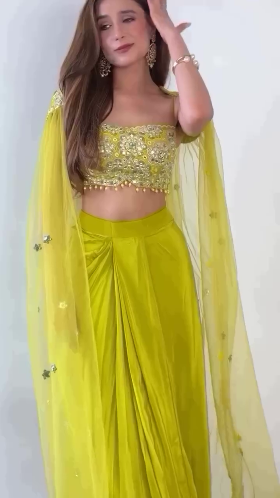 Embroidered Mirror Work Crop Top With Palazzo & Dupatta - Photo 2