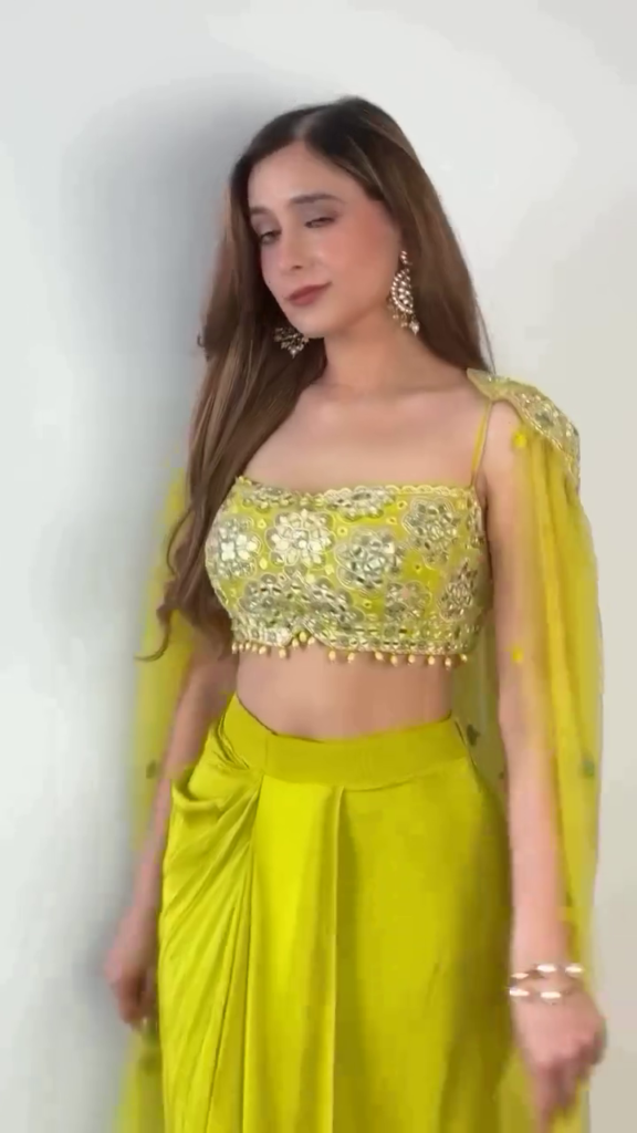 Embroidered Mirror Work Crop Top With Palazzo & Dupatta - Photo 1