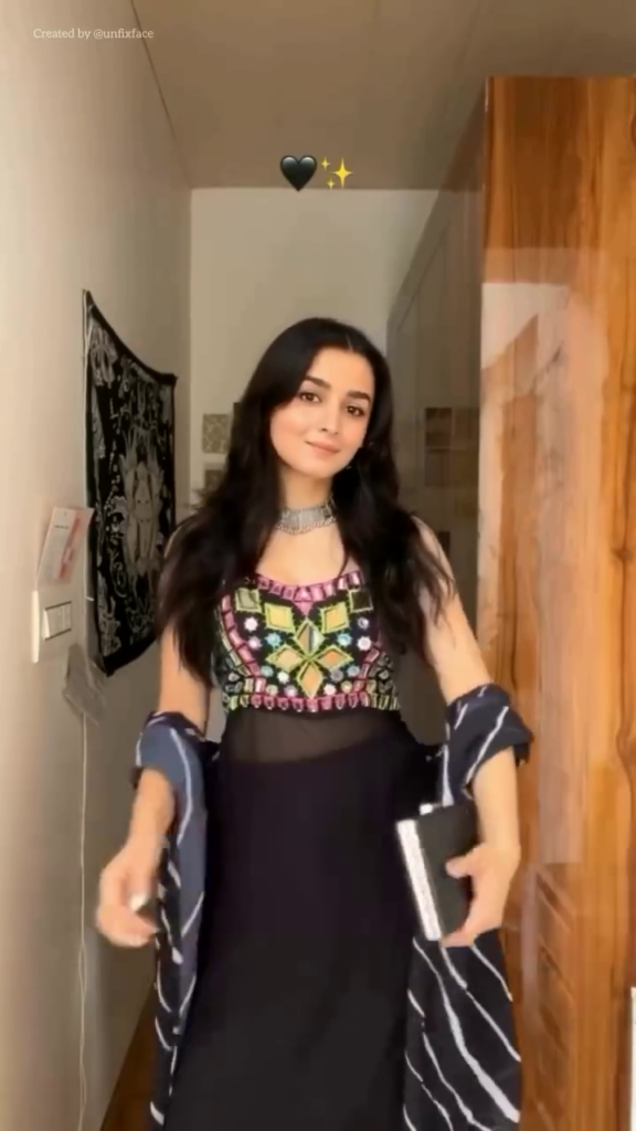 Black Mirror Work Embroidered Crop Top Lehenga Set with Dupatta - Photo 1