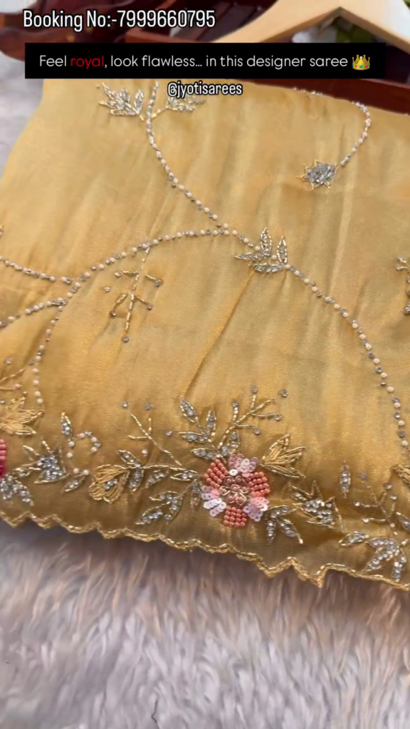 Ivory Pearl Floral Embroidered Designer Saree - Photo 1