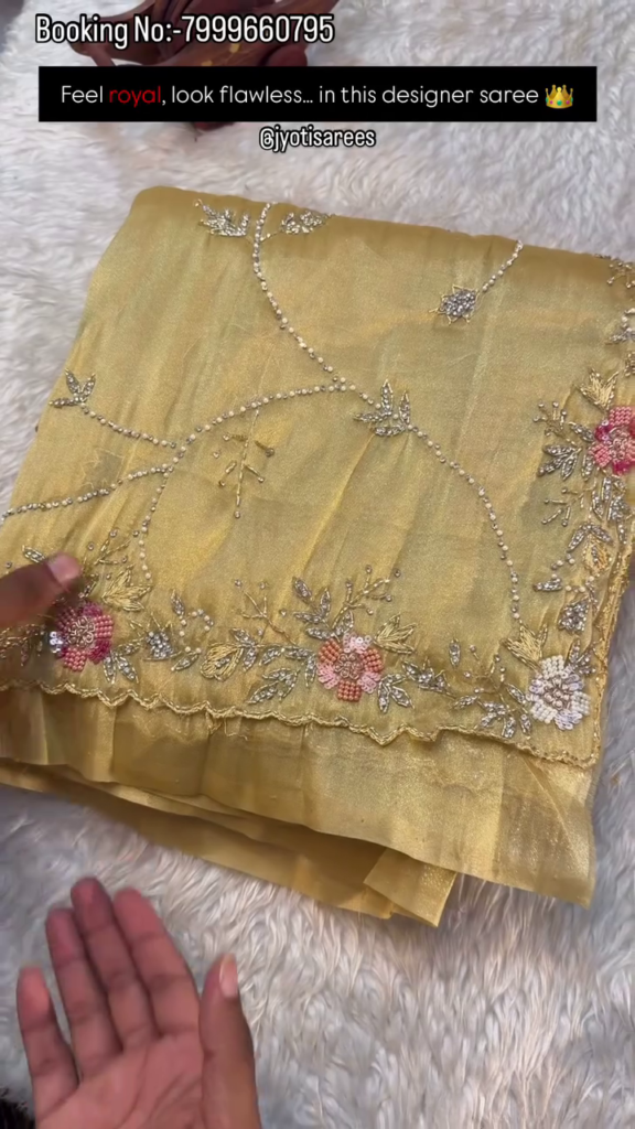 Ivory Pearl Floral Embroidered Designer Saree - Photo 5