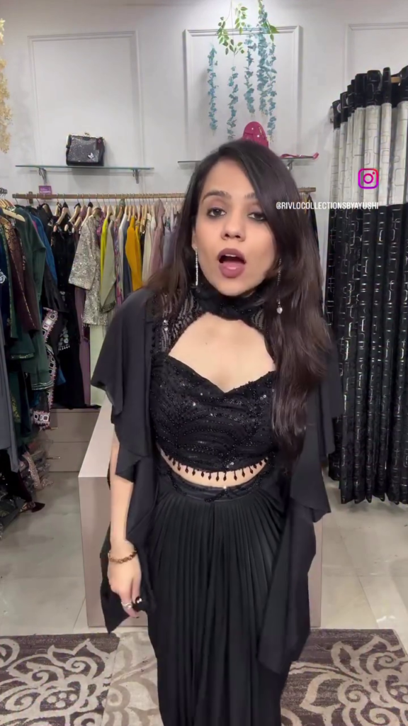 Black Sequin Co-ord Set with Pleated Skirt & Attached Drape - Photo 2