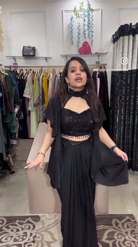 Black Sequin Co-ord Set with Pleated Skirt & Attached Drape - Photo 3