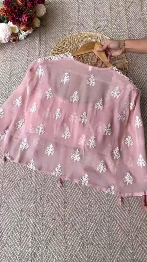 Mirror Embroidered Ethnic Co-Ord Set with Cape Jacket - Photo 4
