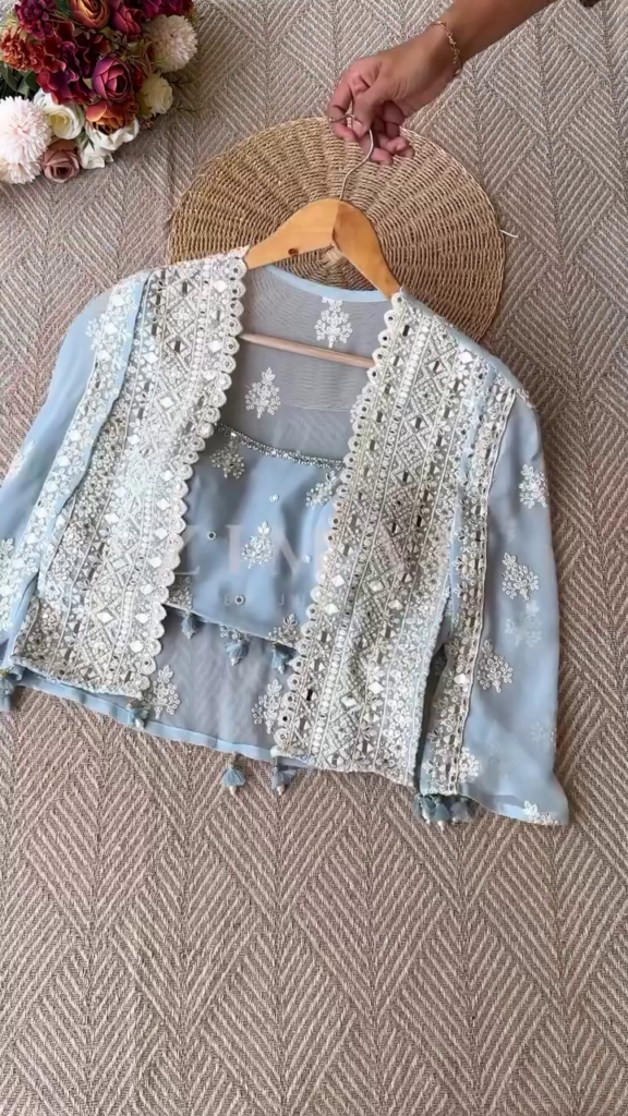 Mirror Embroidered Ethnic Co-Ord Set with Cape Jacket - Photo 6