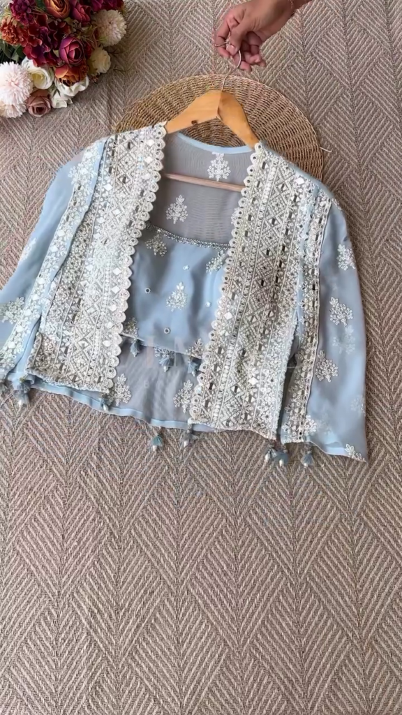 Mirror Embroidered Ethnic Co-Ord Set with Cape Jacket - Photo 7