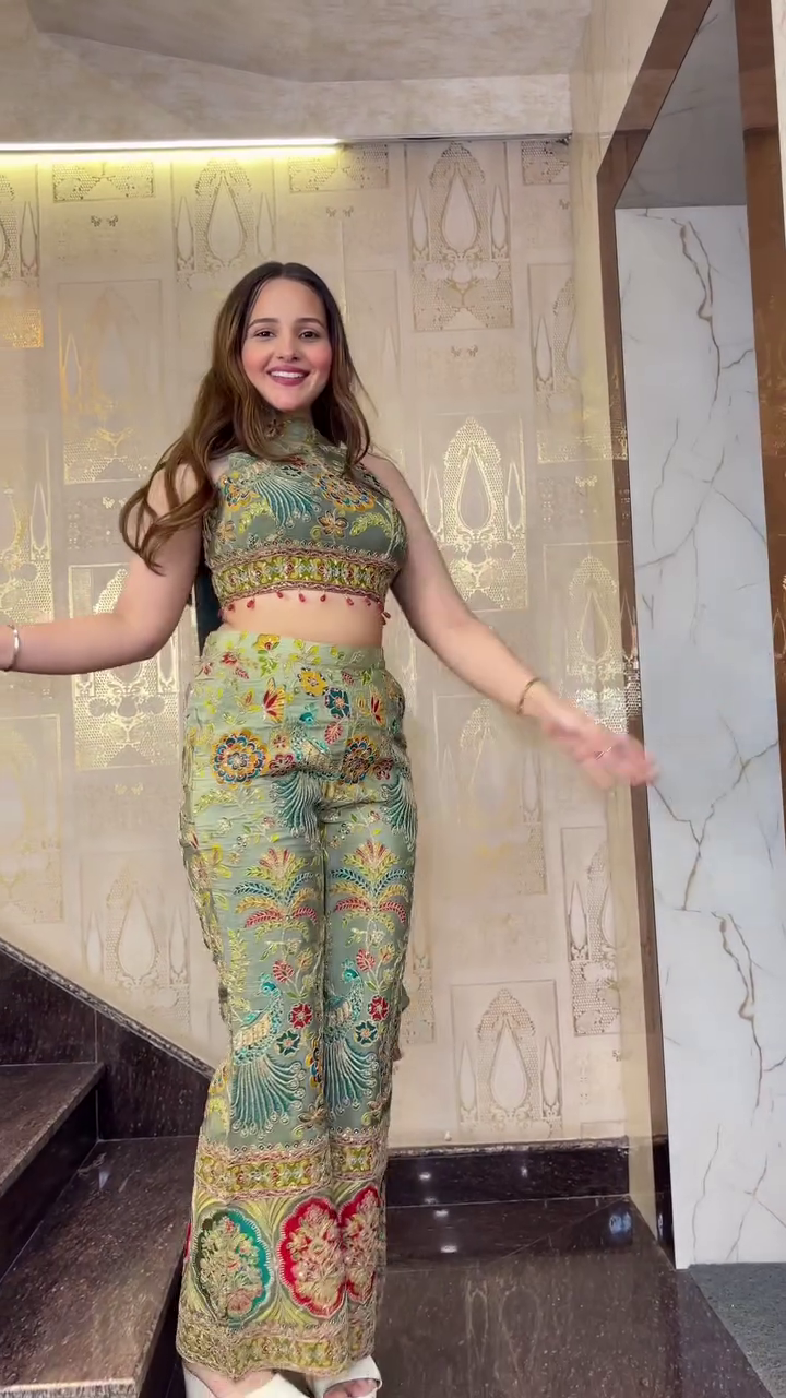 Designer Embroidered Crop Top with Palazzo Set for Women