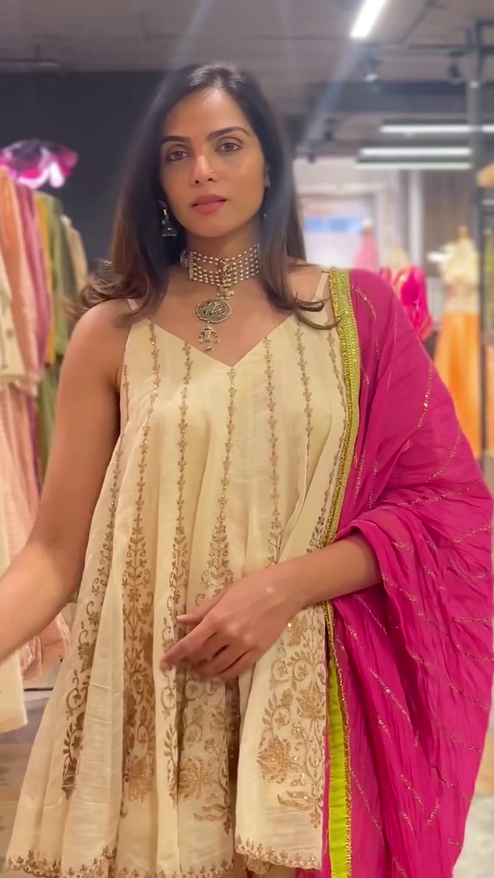 Cream & Pink Festive Sharara Set