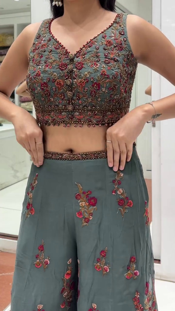 Bottle Green Embroidered Sharara Set with Dupatta - Photo 2