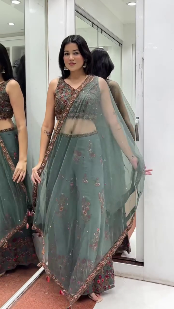 Bottle Green Embroidered Sharara Set with Dupatta - Photo 4
