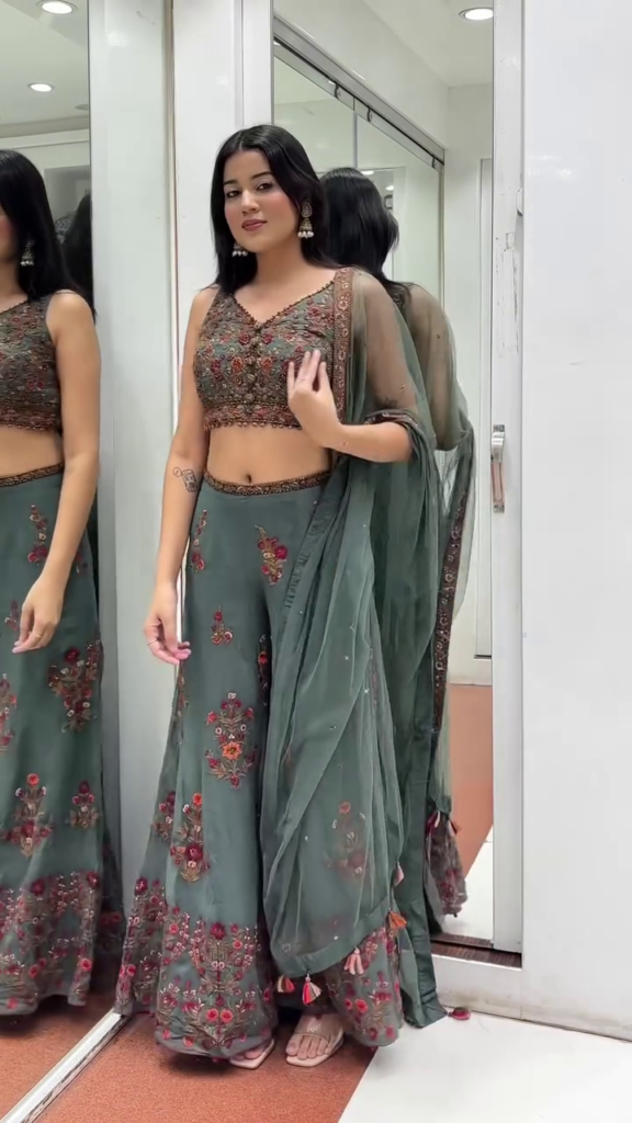 Bottle Green Embroidered Sharara Set with Dupatta - Photo 1