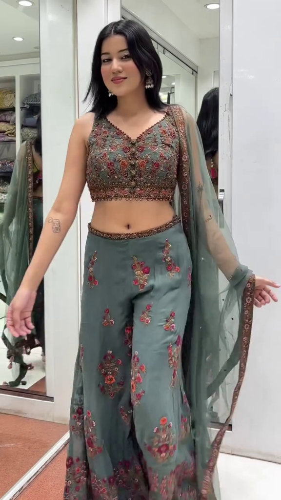 Bottle Green Embroidered Sharara Set with Dupatta - Photo 6